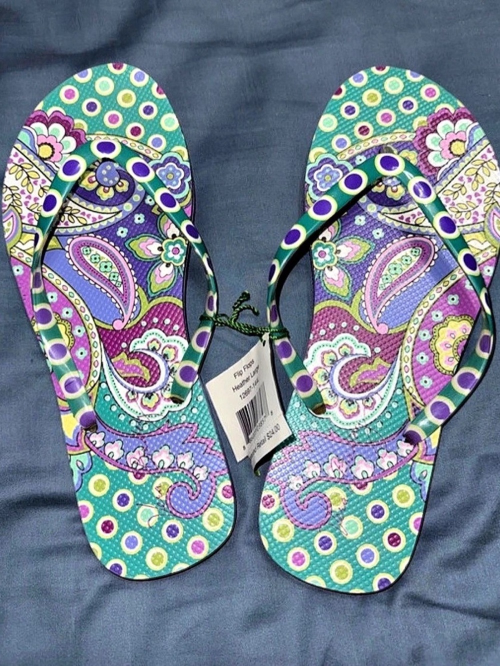 Vera Bradley Heather Paisley Flip Flops Purple & Green